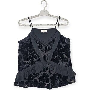 Parker Black Floral Velvet Burnout Ruffle Silk Blend Cami Top Women's Size XS